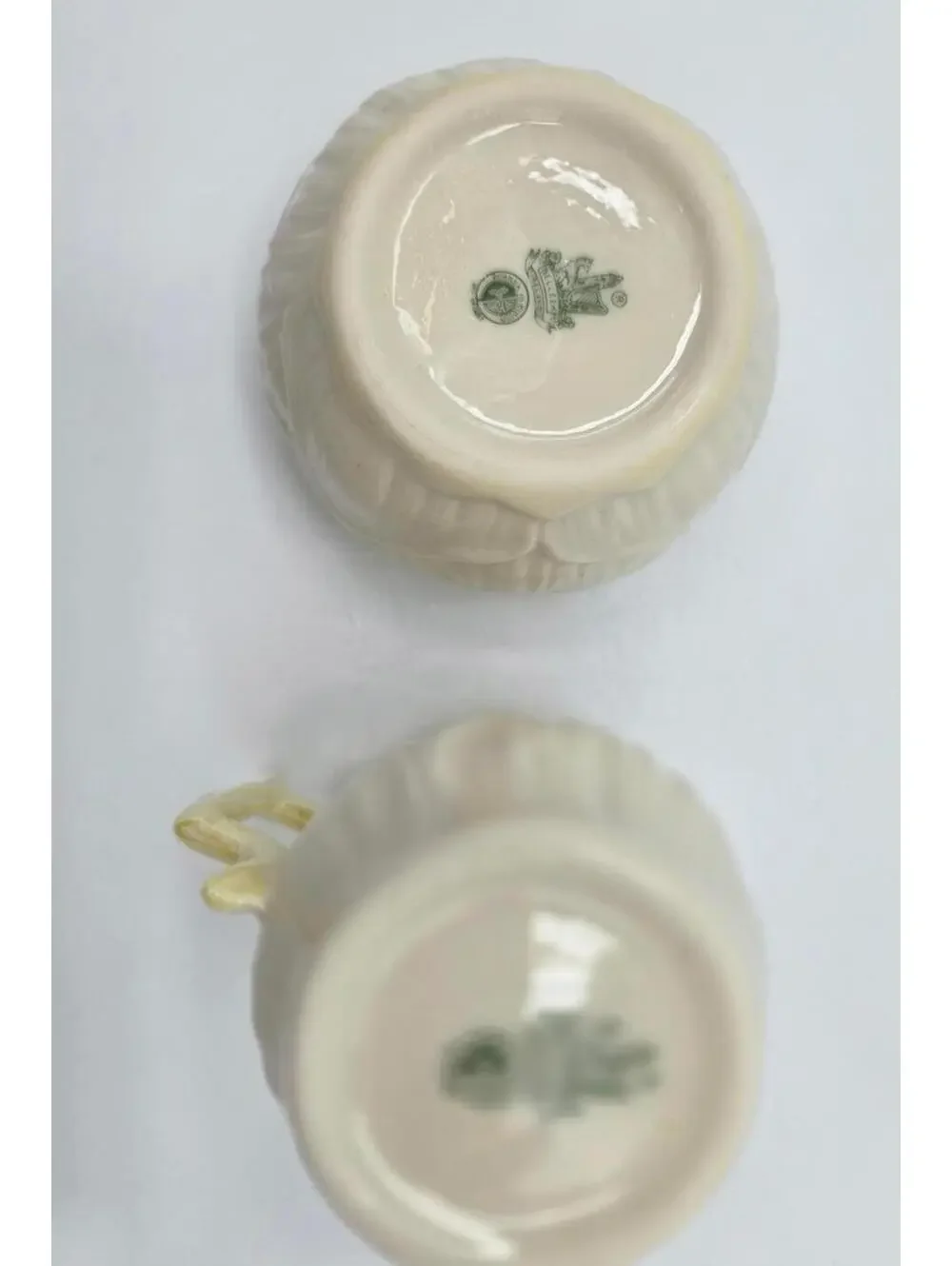 Vintage Belleek Irish Porcelain Lily Pattern Creamer & Sugar Bowl Set Ivory